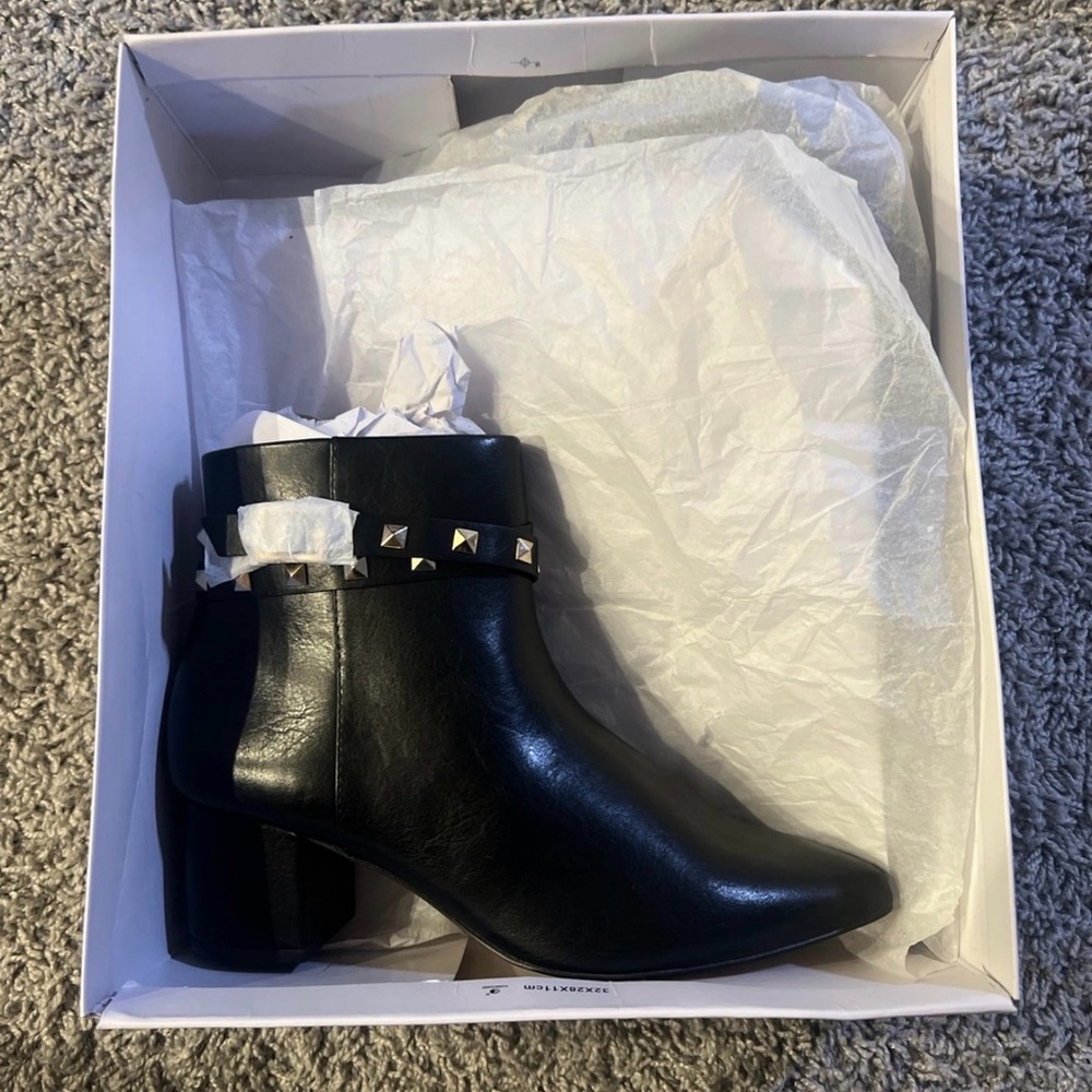 Elegant Black Ankle Boots with Gold Studs